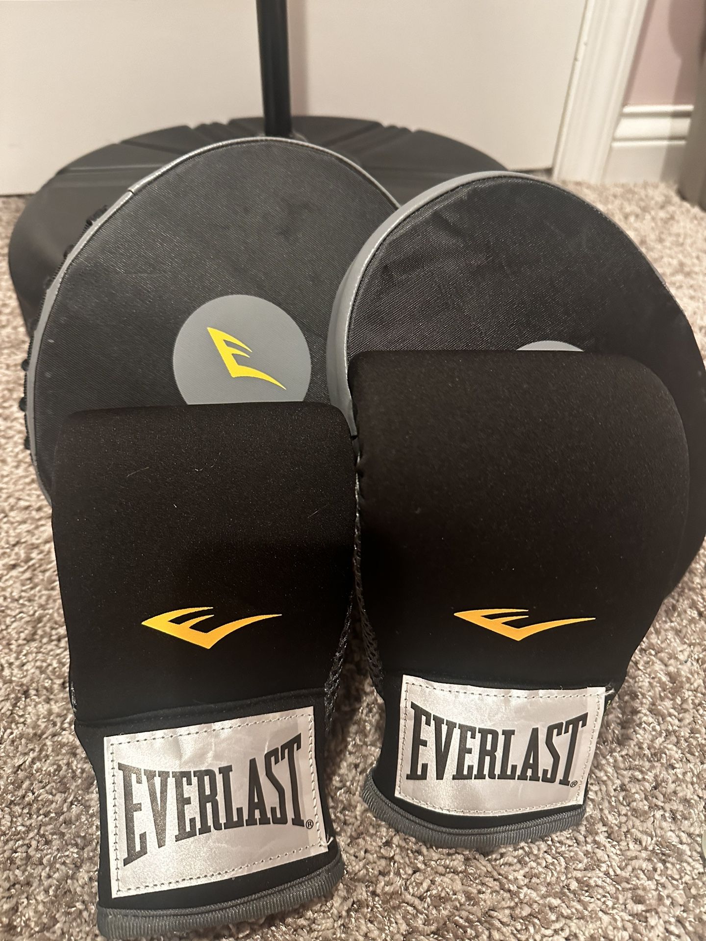 Everlast punching pads and gloves with punching bag