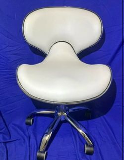 White Faux Leather Rolling Salon Chair