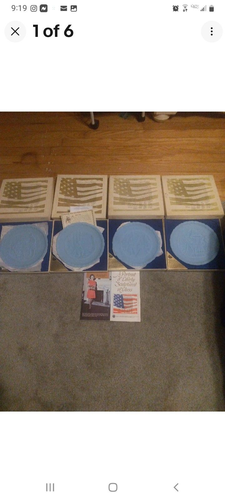 Fenton Set Of 4 Bicentennial Commemorative Plates Powder Blue Milk Glass