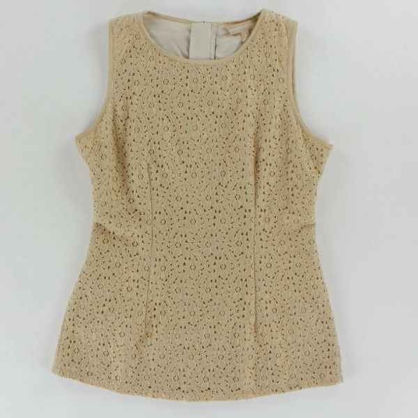 Banana Republic Sleeveless Top Blouse Beige w/Gold Metallic Floral Lace Size 8 shirt