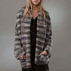 Joie Gray & White Striped Front Draped Cardigan Sweater - Size Small