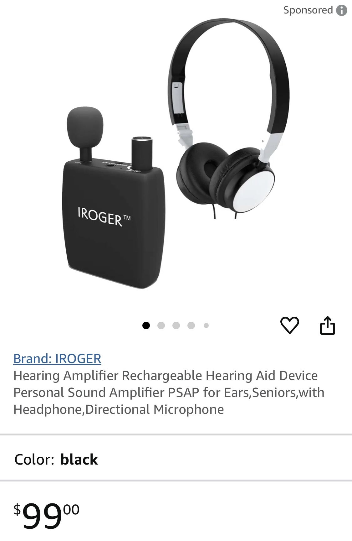 Hearing Assist/Personal SOUND AMPLIFIER w/Headphone and Microphone by IROGER