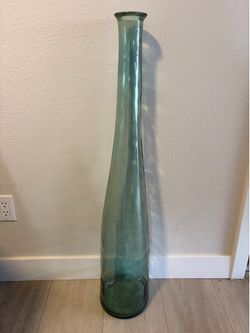39” Tall Decorative Glass Floor Vase – Sea Glass Blue/Green