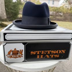 Vintage Stetson Royal De Luxe St. Regis Fedora Navy Blue Size 7-1/8 Original Box