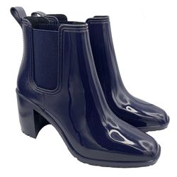 London Fog blue glossy patent leather heeled rain boots women Size 9