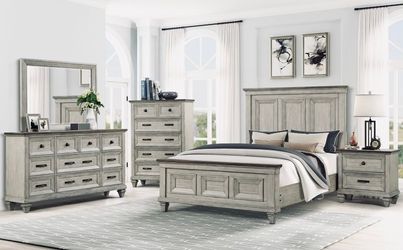 QUEEN SZ BEDROOM SET 4PC (BED FRAME,DRESSER,MIRROR NIGHTSTAND) AVAILABLE IN WALUT FINISH RUSTIC STYLE OR VINTAGE FINISH CREAM/BWN)