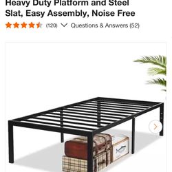 Tall Bed Frames Black, Metal Frame Twin Platform Bed With Heavy Duty Platform and Steel Slat, Easy Assembly, Noise Free