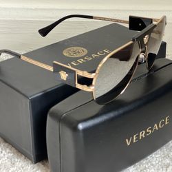 Versace Gold -Tone Men’s Sunglasses, VE225263-X 63 Light and grey silver mirror