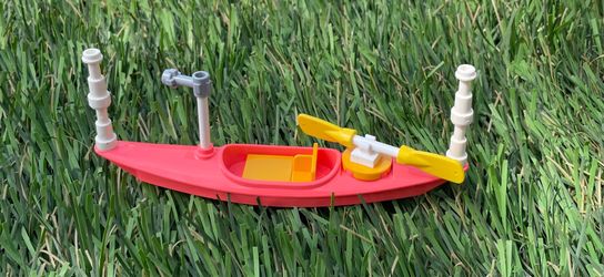 LEGO collection Lot: Jail Guy Minifigure, Red Kayak Boat with Paddles, Motorcycle & More