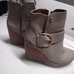Wedge Heel Bootie With Metal Buckle 9.5 Shoes
