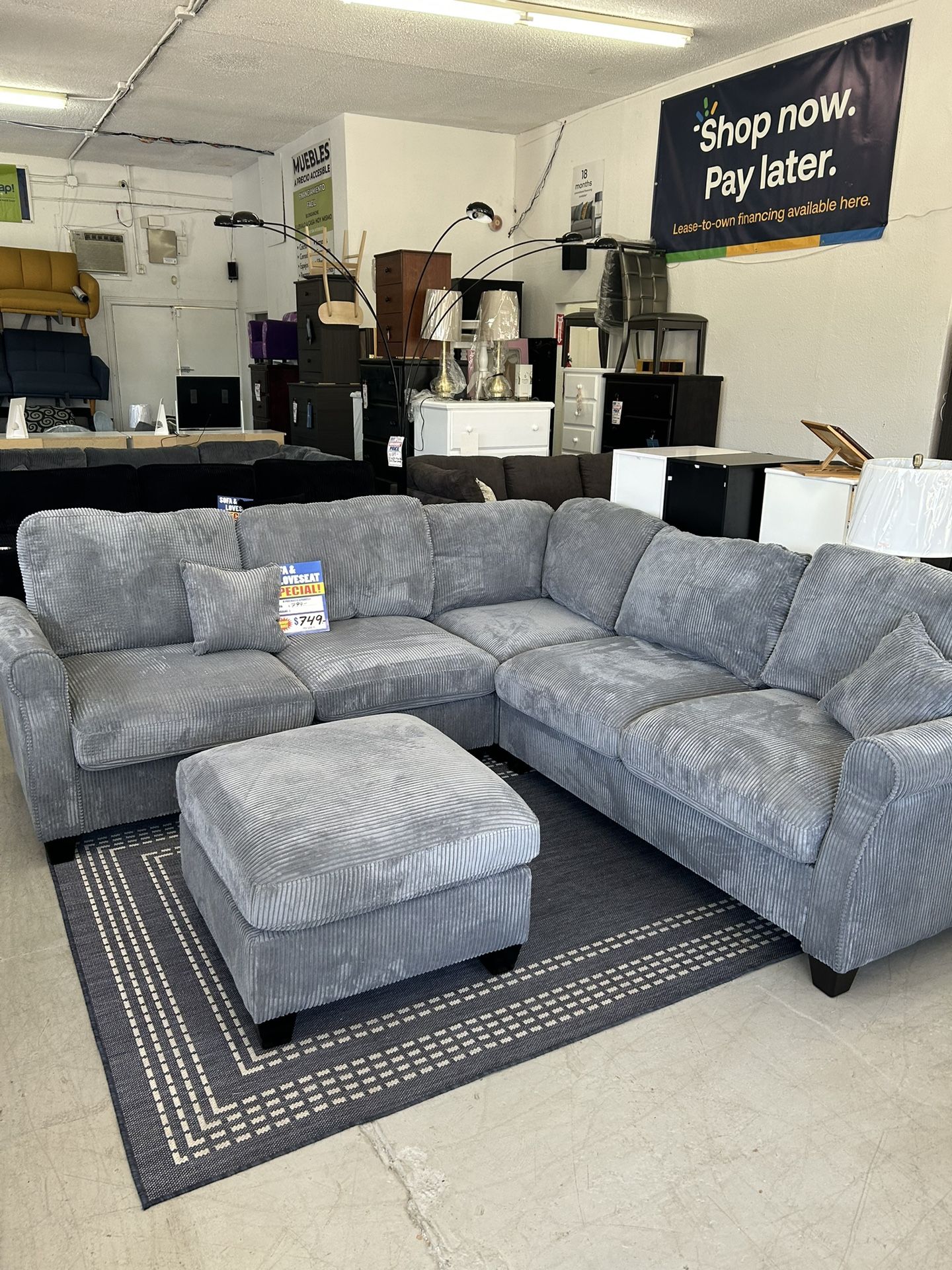Corduroy Sectional Sofa With Ottoman