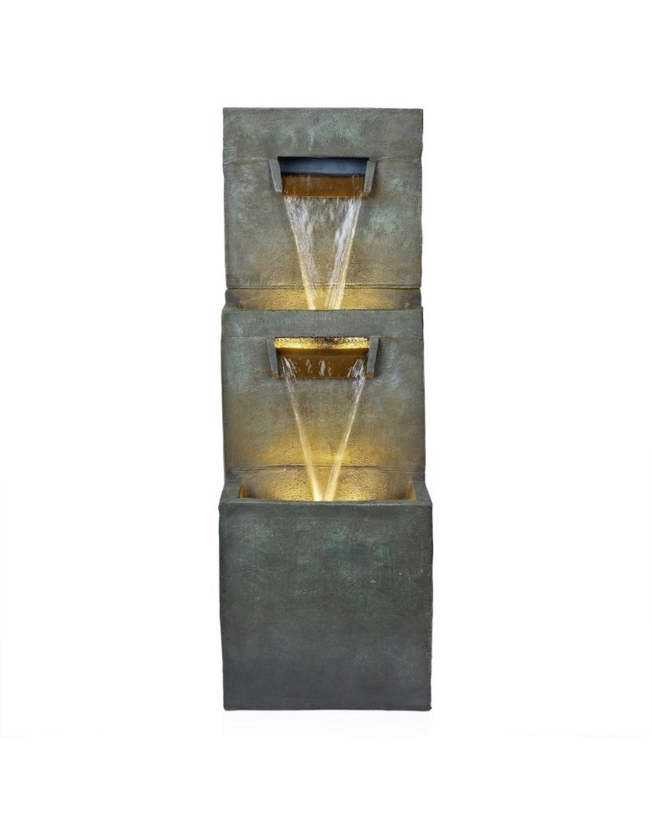 Alpine Corporation 40" Polyresin 2-Tier Modern Polystone Sculptural Fountain With Warm White LED Lights