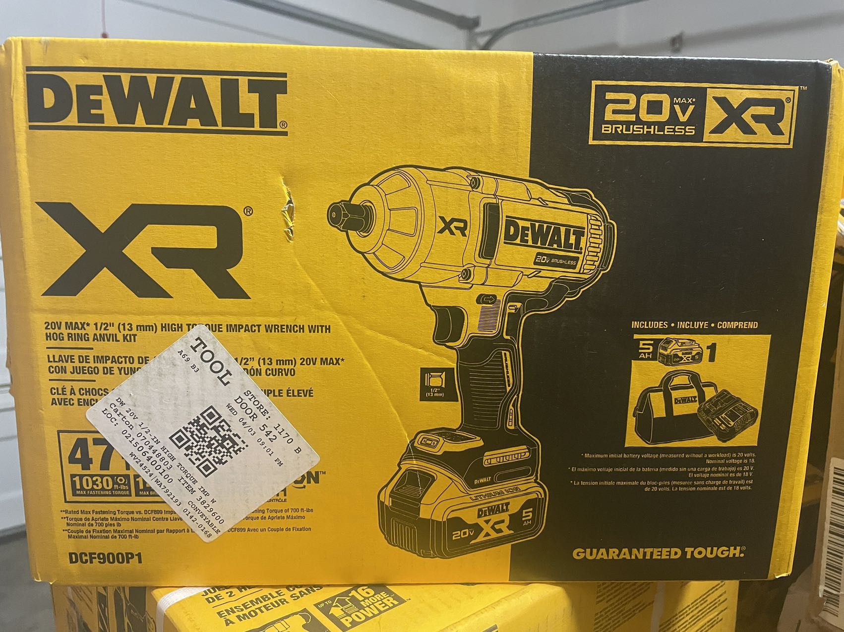 DeWalt 20V MAX XR 1/2-In High Torque Impact Wrench with Hog Ring Anvil DCF900P1