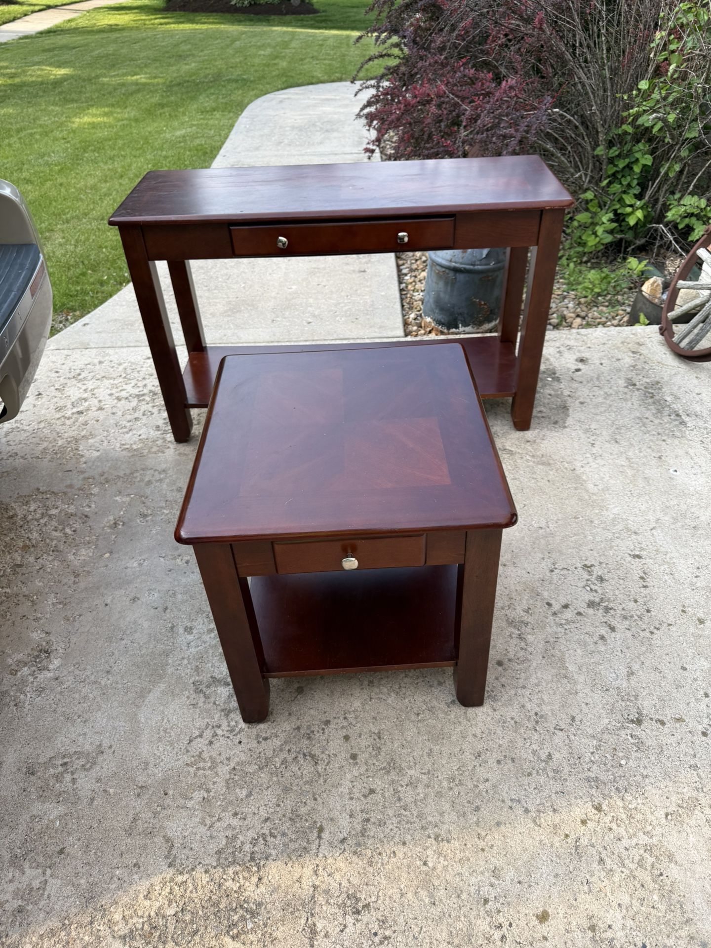 Wooden Table With End Table