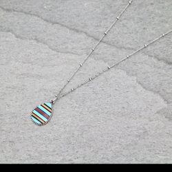 Turquoise Oval Serape Pattern Necklace 