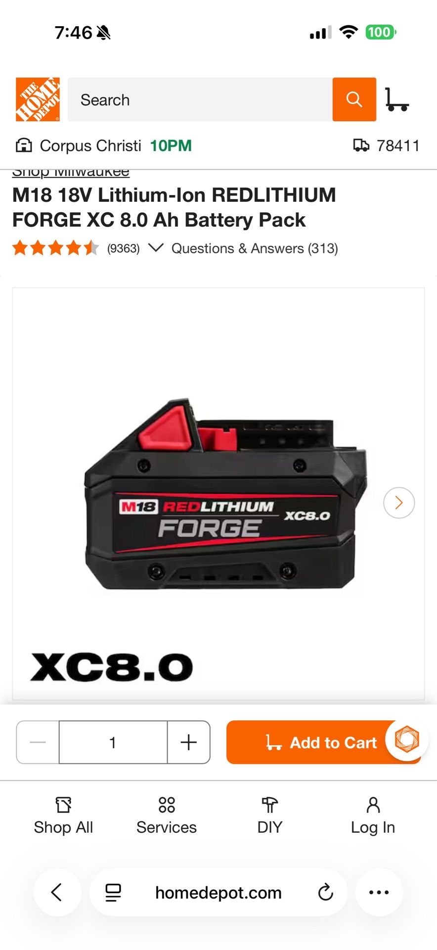 8.0 Battery Milwaukee
