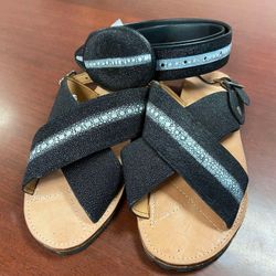 Huaraches y cinturón de piel original perla completa para hombre