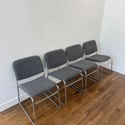 Set of 4 Gray Tweed & Chrome Chairs 