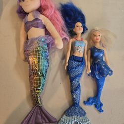 Mermaid Dolls 4 Piece Like New 18,14,10 Inch