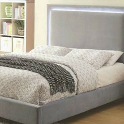 Led Gray Upholstery Queen Frame New