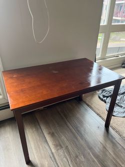 4‑Seat Dining Table Set w/ Two Benches — Brown Finish