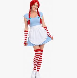 Women fast food wendy’s inspired  4-Piece Red Braided Wig and Costume Accessory Set