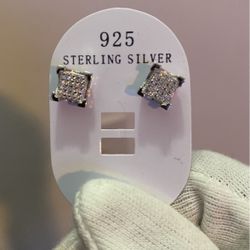 Sterling Silver Iced Out Screwback Earrings 