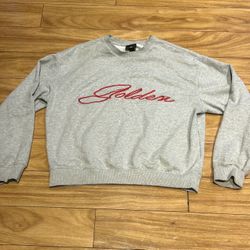 Grey crewneck sweatshirt with red embroidery 