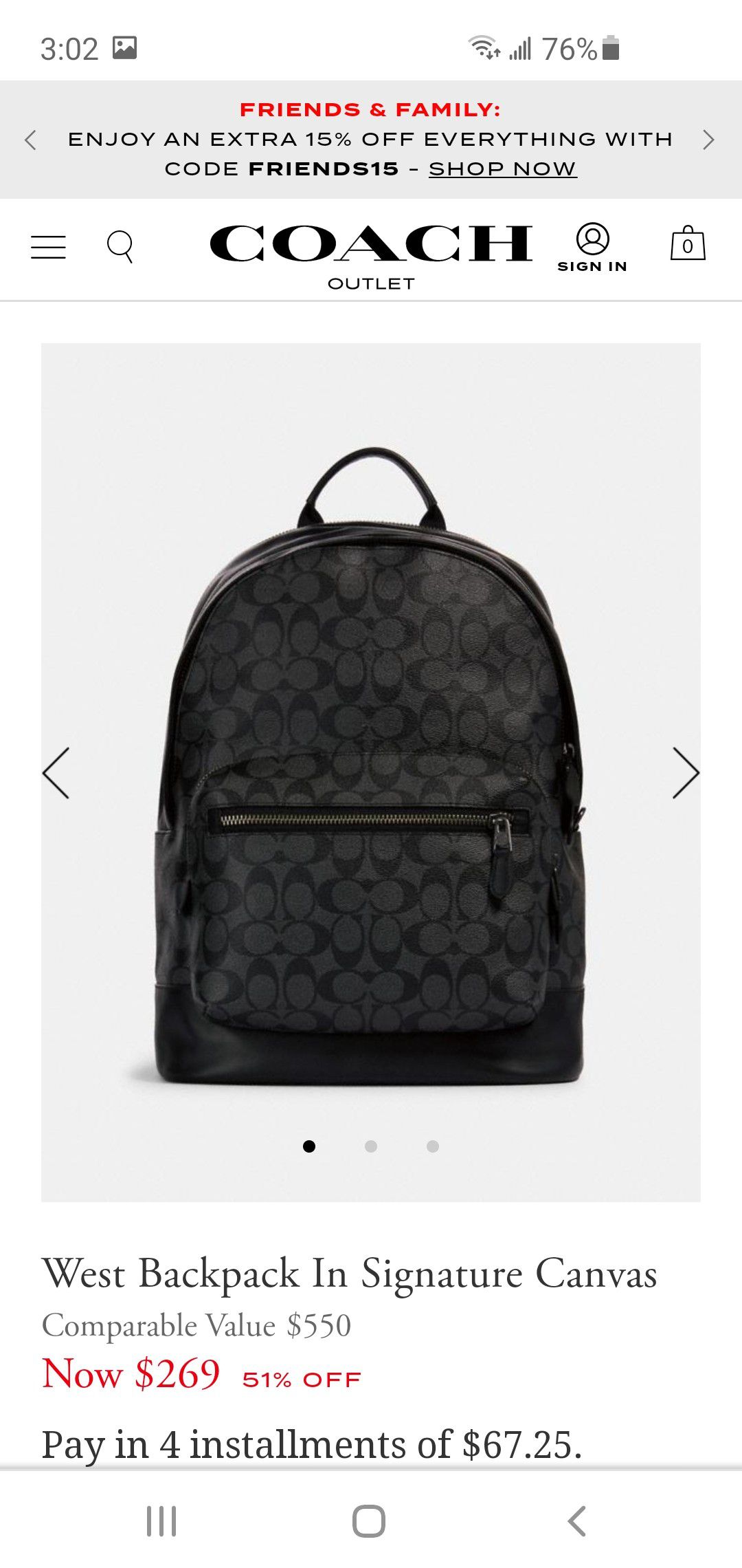 Mens Coach West Backpack