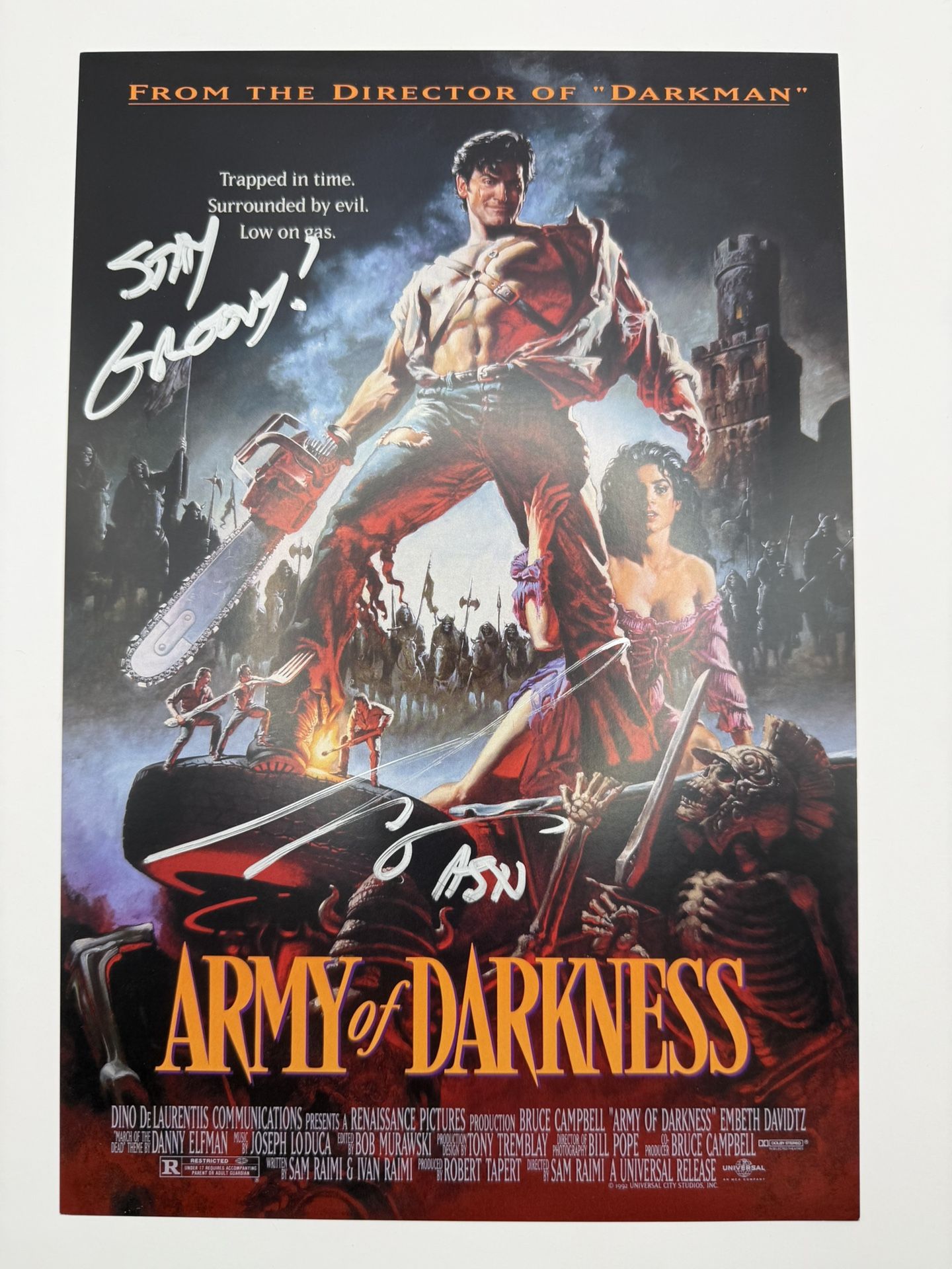 Bruce Campbell Signed Army of Darkness 8x12 Photo JSA COA "Ash" “Stay Groovy”