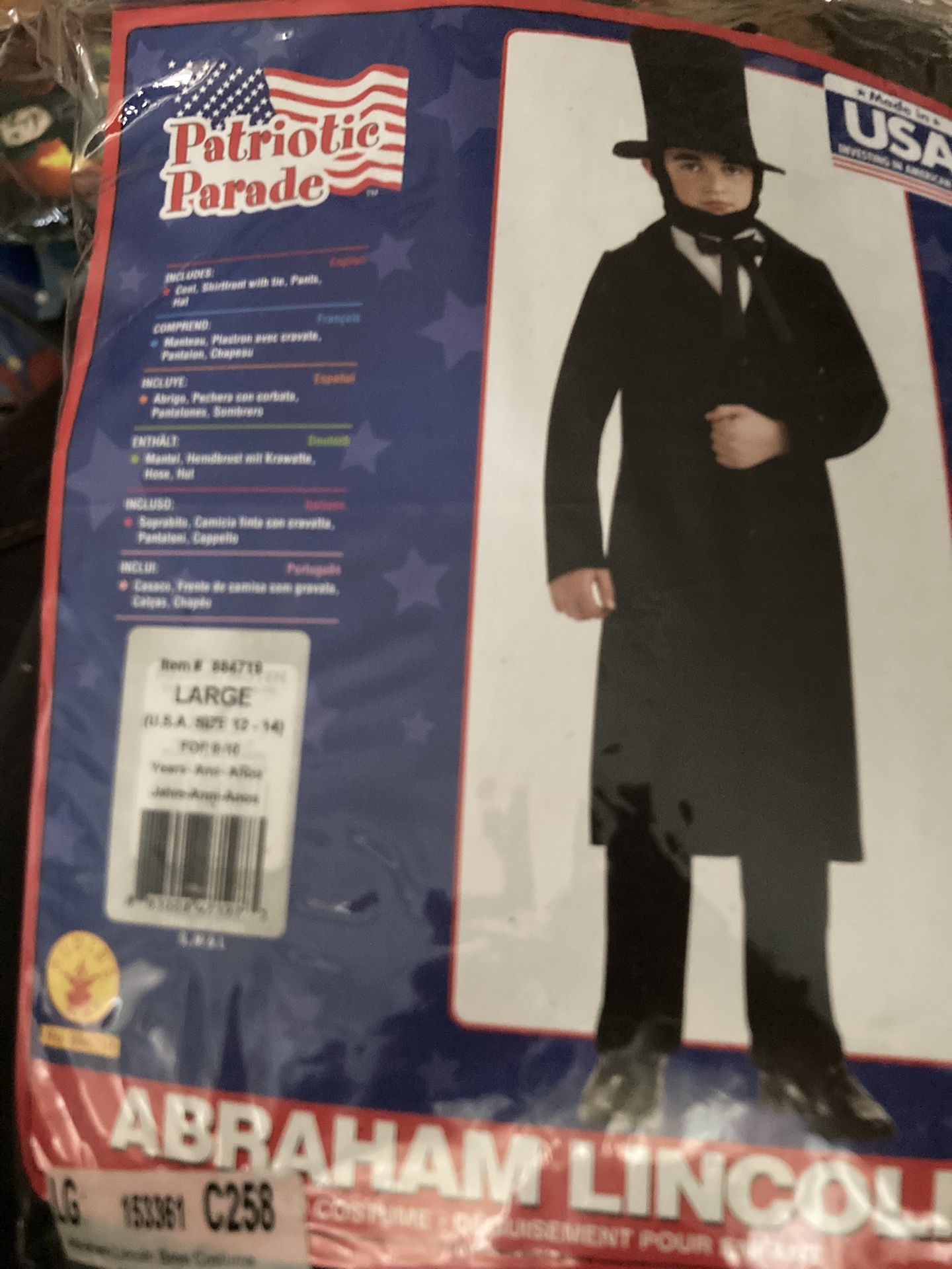 Used Abraham Lincoln Costume Size 12-14