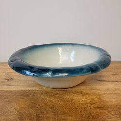Handmade Ceramic Heavy Owal Ombre White And Deep Green Serving Bowl