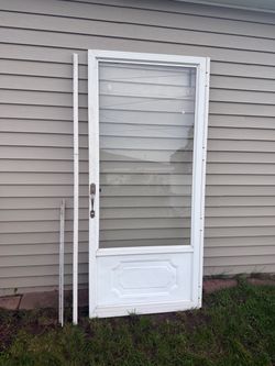 36" X 80" White Aluminum Storm Door With Glass & Frame