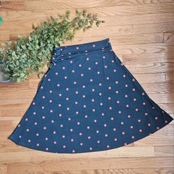 Lularoe Azure medium Skirt A-Line Poly Stretch Green blue Coral Polka Dot made USA approximately length 26" without stretch waist 13" with stretch 17"