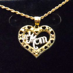 NEW 10K GOLD #1 MOM HEART PENDANT WITH CHAIN 