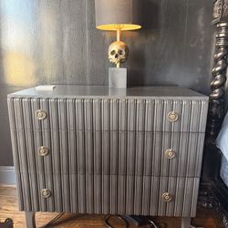 TWO Modern Fluted Black Dressers – 3 Drawer Statement Piece w/ Brass Hardware 