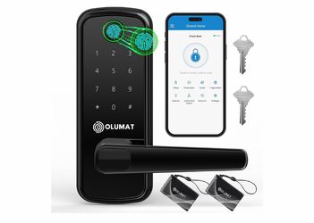 Smart Door Lock, OLUMAT Keyless Entry Door Lock Fingerprint Door Lock with Keypad Digital Lock with Handle for Home, Rental, Garage, Office and Hotel