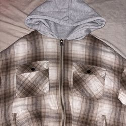 Cropped Hooded Flannel Jacket 