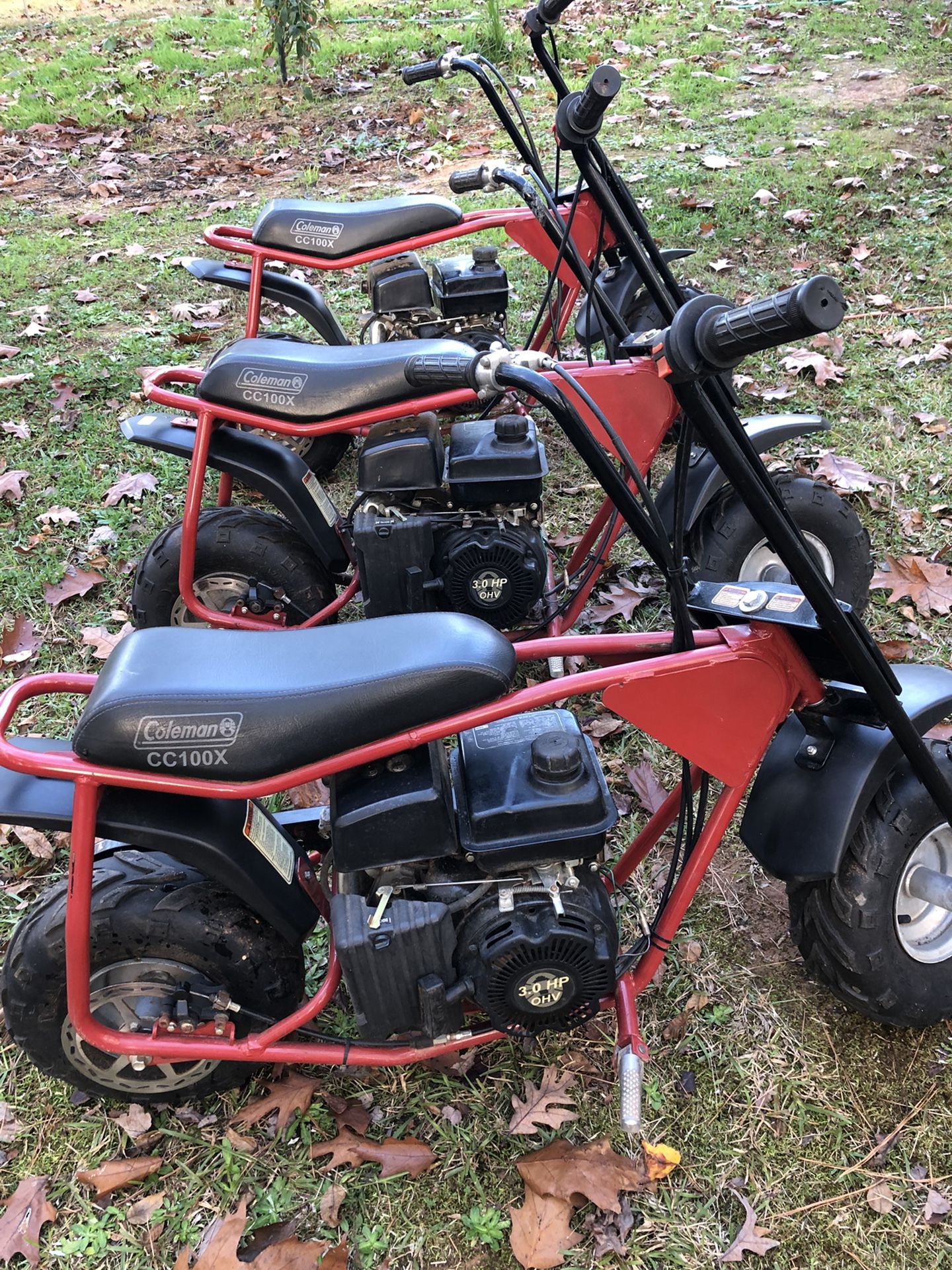 3 Coleman 3hp Mini Bikes For Sale .All Are Red 100ccx for Sale in