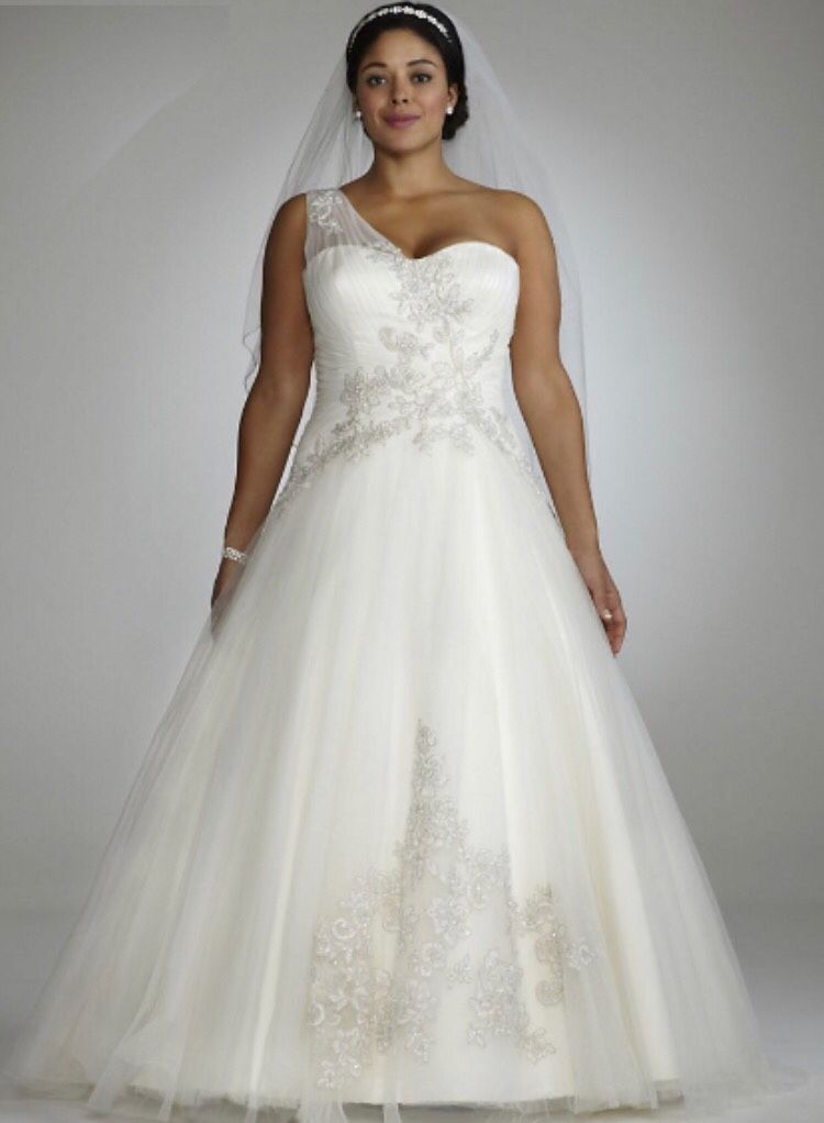 Oleg Cassini One Shoulder Tulle Wedding Dress