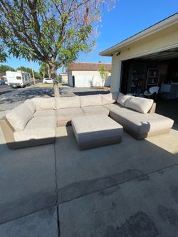 Leather and cloth 6 piece sectional couch
