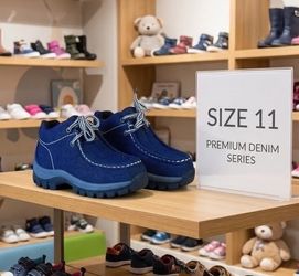 Redhawk Kids Blue Denim Moc Toe Lace-Up Shoes Size 11