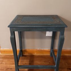 Solid Wood Light Blue Side Table Metal Detail 21.5" Height
