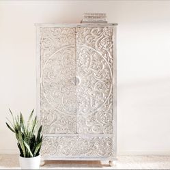 World Market Wooden White Armoire 