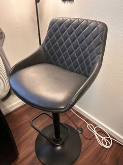 Gray Faux Leather Adjustable Bar Stool