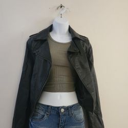 Skies Are Blue Vegan Leather Moto Jacket Color : Black Size:S