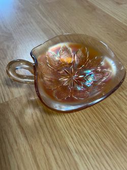 Vintage Dugan Marigold Carnival Glass Leaf Rays Pattern Candy