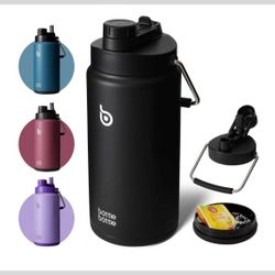 Insulated Water Bottle 64 oz with Straw and Dual-use Lid Half Gallon Water Jug
