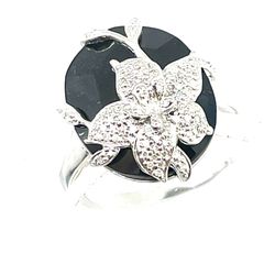 Sterling Onyx & Sapphire Ring Sz 11