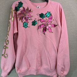  Ugly Christmas Sweater Vintage 80s Pink Puff Paint Jerseys Large